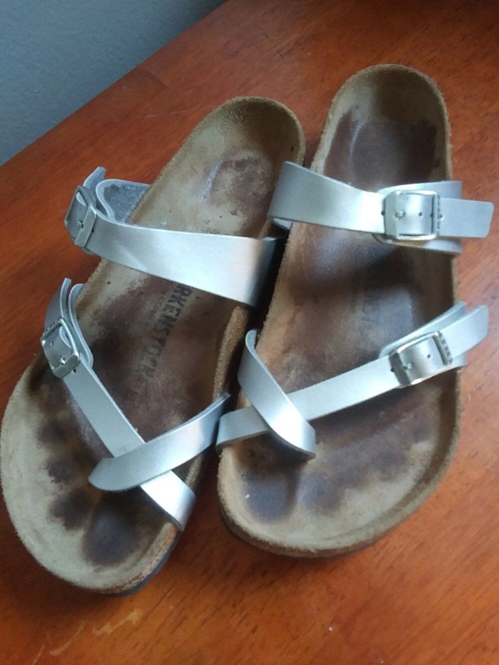 BIRKENSTOCK L7 M5 Mayari Silver Slip on Leather/Cork Sandal/Shoes Size 38/245